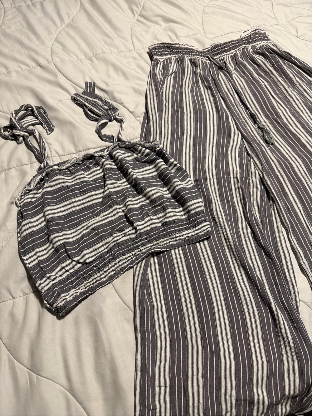 Kenneth Cole Cream and Gray Striped Two-Piece Set